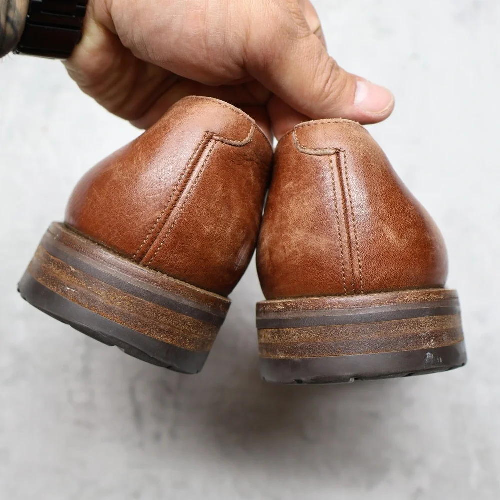 Gravati Oxford Mens 8W Brown Leather Split Toe Lug Sole Italian Dress Shoes